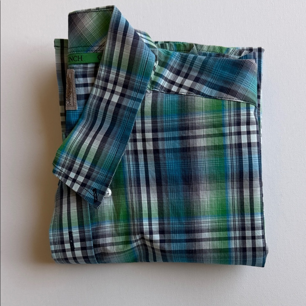 Cinch Blue Green Plaid Short Sleeve Button Down Shirt L Western - Picture 11 of 11